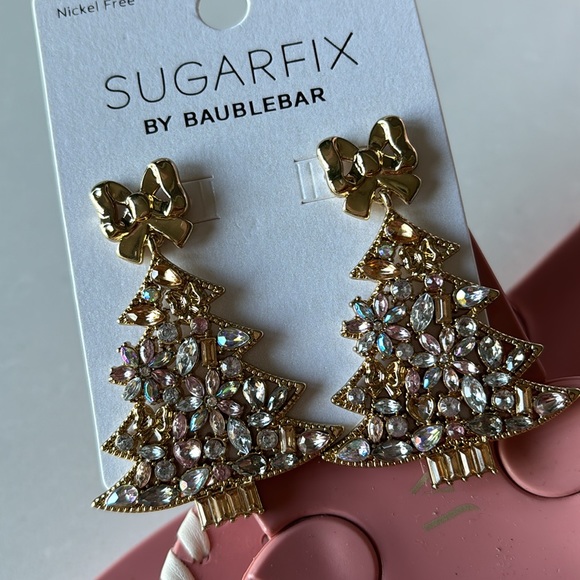 ♥️… Holiday Crystal Bow Christmas Tree Drop Earrings Metallic Gold - Picture 7 of 7